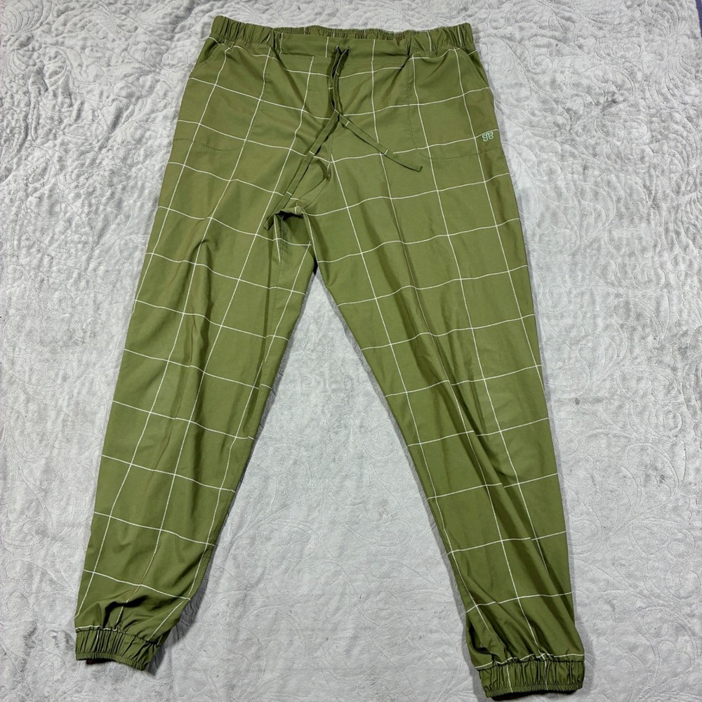 Albion Jetset Joggers Size XXL Nylon Green Grid Windowpane Ankle Zip Granola
